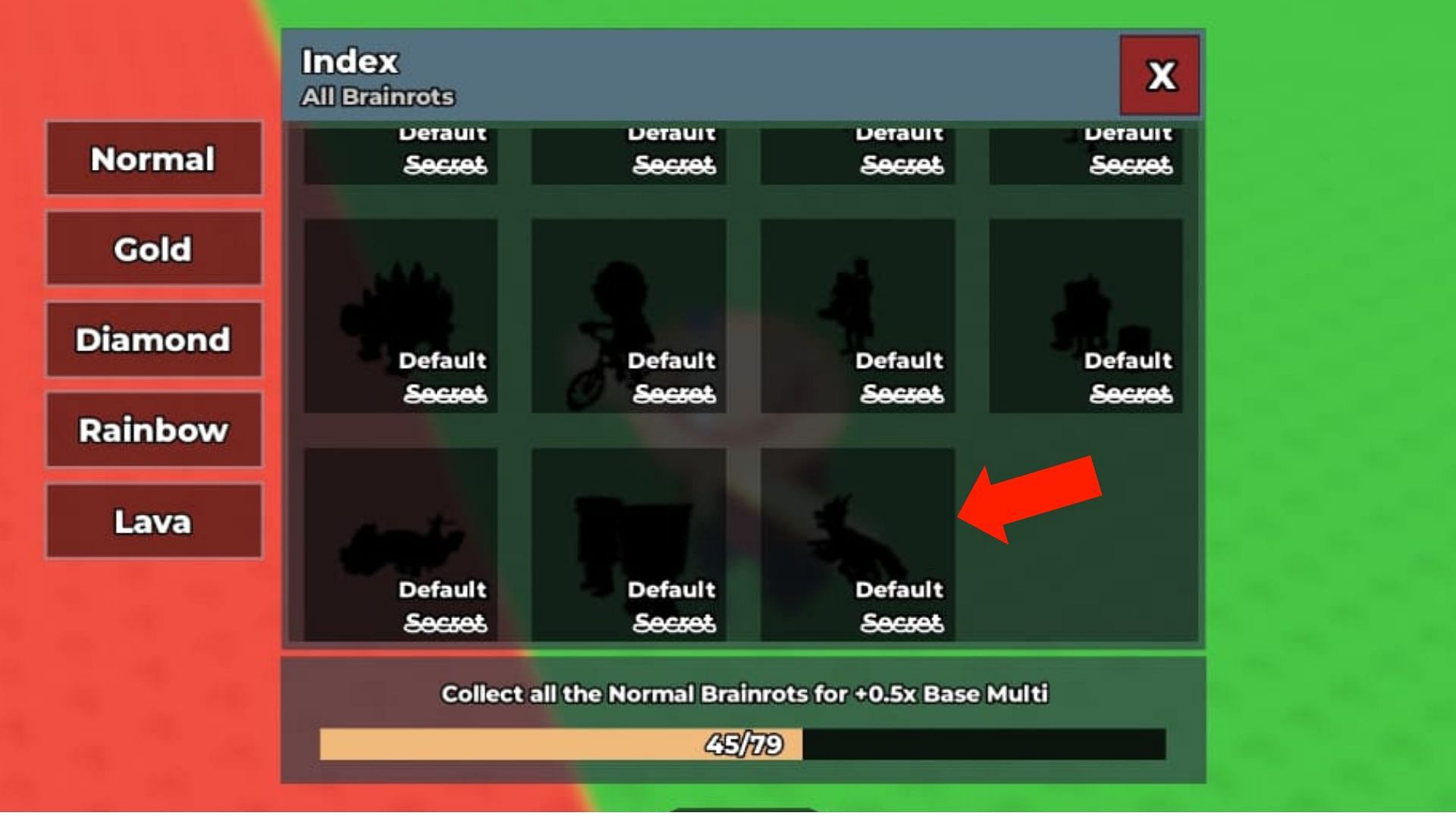 Dragon Cannelloni's silhouette in the Brainrot Index (Image via Roblox)